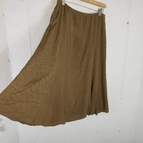 J. Jill S greenish brown eyelet elastic waist full skirt Boho Hippie Festive‎ - Picture 2 of 4